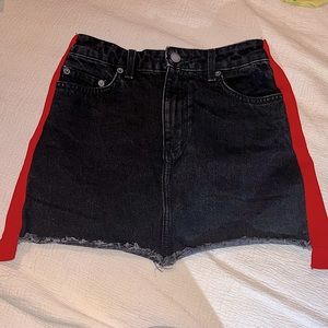 Carmar Black Denim Mini Skirt with Red Side Panels